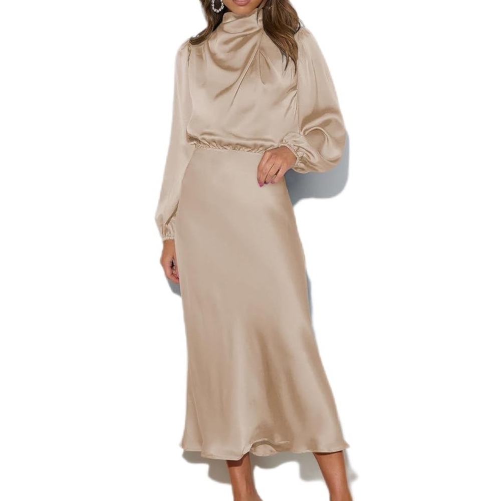 Elegant Cream Satin Midi Dress